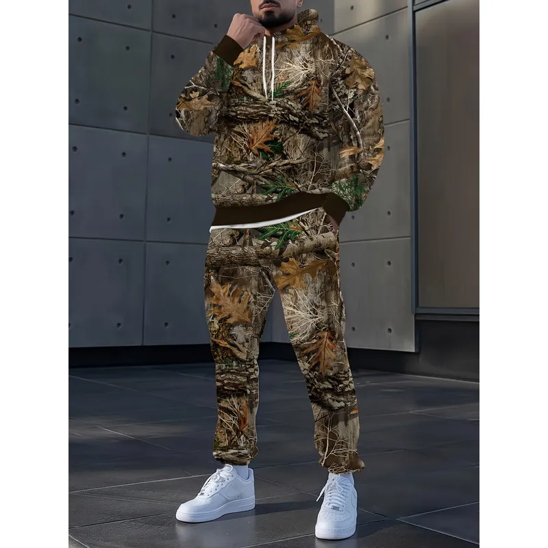 Camo Pattern Set - Erkek 2 Parçalı Orman Kamuflajlı Kapüşonlu