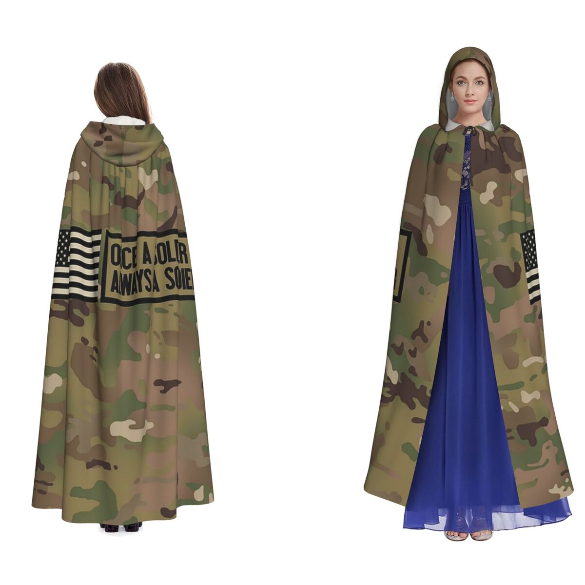 Camo Pattern Set - Askeri Kamuflaj Desenli Uzun Kapüşonlu Pelerin