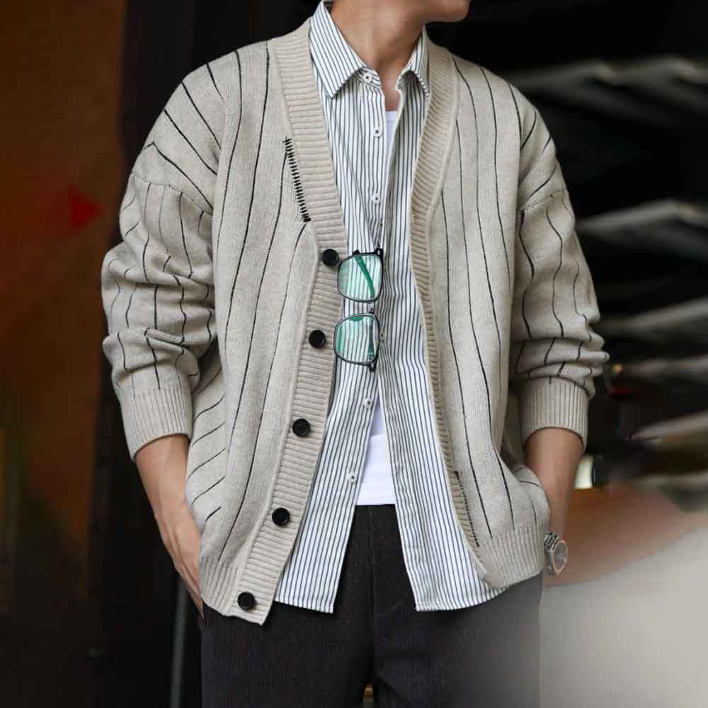 Street Fashion Men 2025 - 2025 Kış Yeni Erkek Çizgili Uzun
