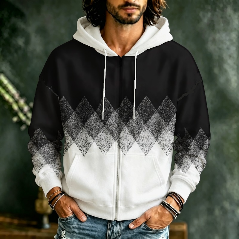 Street Fashion Definition - Erkekler İçin Fermuarlı Kapüşonlu Üst 3D