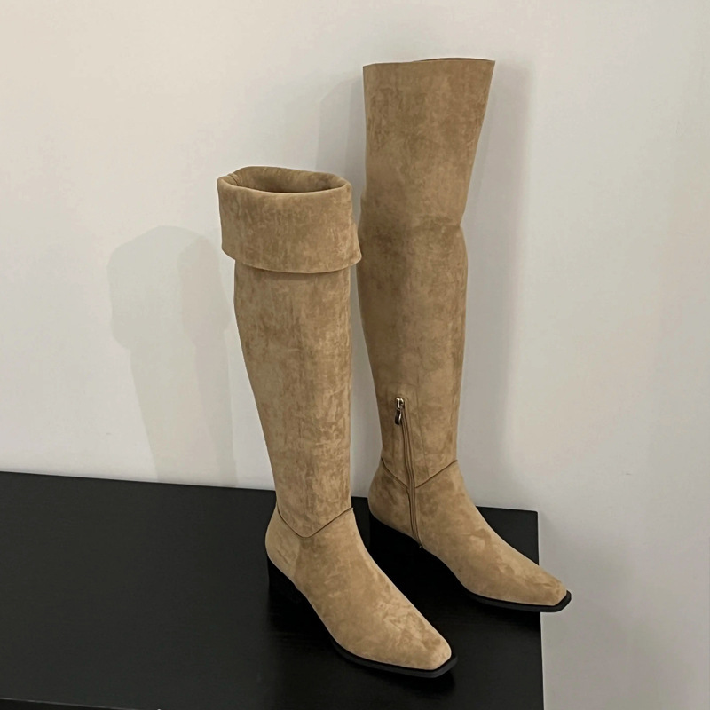Street Fashion Female - Kadın Elastik İnceltici Süet Uzun Çizmeler