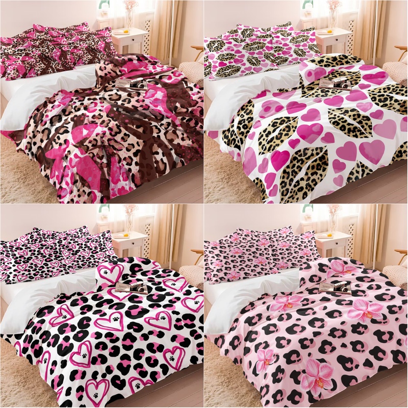 Camo Pattern Set - Pembe Leopar Kamuflaj Desenli Nevresim Takımı